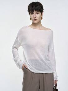 Aalyst 女式宽松简约圆领套头羊毛毛衣，轻薄透明针织套头衫秋冬