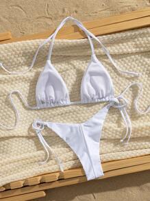 Swim Vcay 2 szt. Jednolity kolor kryształków dekoracyjnych Prosty i elegancki damski strój kąpielowy bikini, na letnie wakacje na plaży