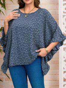 EMERY ROSE Camisa casual holgada con mangas acampanadas y estampado todo sobre para mujeres de talla grande en vacaciones