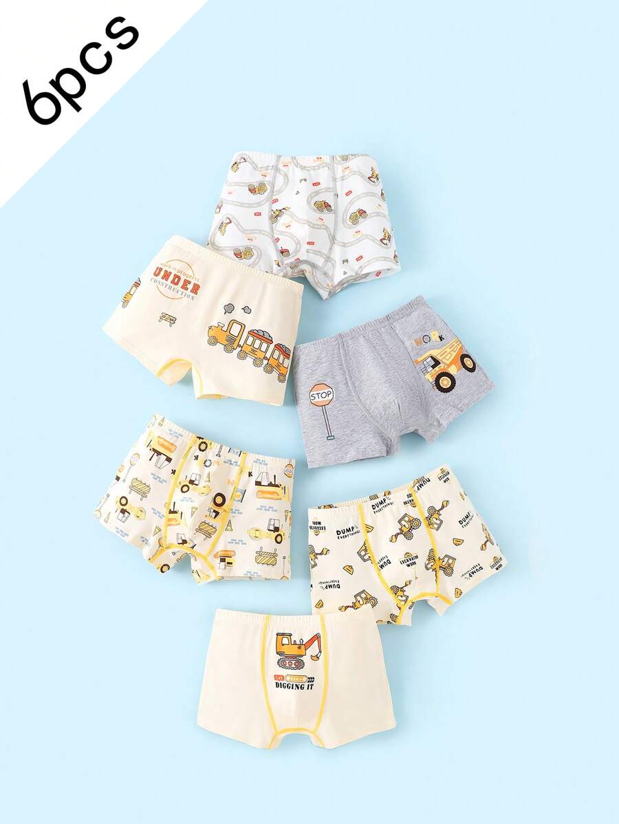 6pcs/Pack Young Boy Cartoon Car Printed Breathable Briefs - Multicolor - View 1