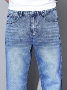 Manfinity Homme Jeans casuales de corte recto con bolsillo y ajuste holgado minimalista para hombres