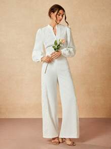 Oxana Designer White Embroidered Lace Applique Wide Leg Elegant Pants Festival Outfits Ramadan Wedding Guest For Woman Elegant For Woman Petite Lace Pants Woman Formal Outfits For Women Women Formal Dress Women Pants - White - View 5