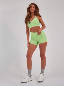 Musera Sport Cross Front Waistband Seamless Gym Shorts Only, Padel, Tennis, Pickleball Gym Fitness - Cream - View 5