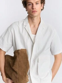 Ontre Men's Plain Front Button Short Sleeve Pocket Casual Shirt - White - View 3