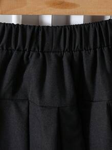 Young Girl Black Lace Patchwork Pleated Skirt With Bow, Versatile Sweet School Style Fashionable Skirt, Summer