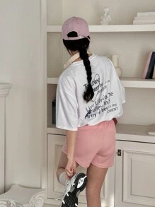 DAZY Women & Teen Girls Casual Round Neck Printed Short Sleeve T-Shirt Graphic Tee Oversized T-Shirt