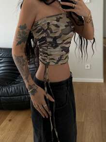 StreetHx 女士时尚迷彩抽绳抹胸上衣 - 彩色 - 查看 4