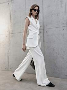 Ontre 女士直筒休闲/商务通勤白色美元钞票牙签设计裤 - 白色 - 查看 1