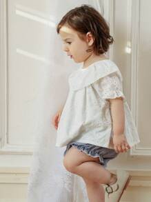 SHEIN Leichte weiße Rüschenbluse mit Kurzarm für Kleinkind Mädchen, sommergeeignet