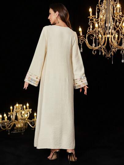 Al Najma Váy dài rộng thêu sequin lấp lánh thanh lịch cho nữ, thích hợp cho tiệc tùng, Kaftan & Jalabiya, váy dạ hội sang trọng cho nữ, kín đáo