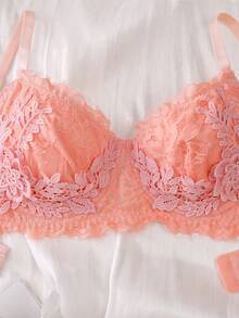 شمواه مطرزة بتفصيلات دانتيل ، أنيقة ، خصر مرتفع ، مريحة ، بحمالات داخلية تدعم الصدر ، ملابس داخلية نسائية رومانسية