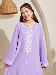 SHEIN 少女印花长款连衣裙 - 淡紫色 - 查看 5