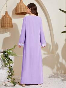 SHEIN 少女印花长款连衣裙 - 淡紫色 - 查看 2