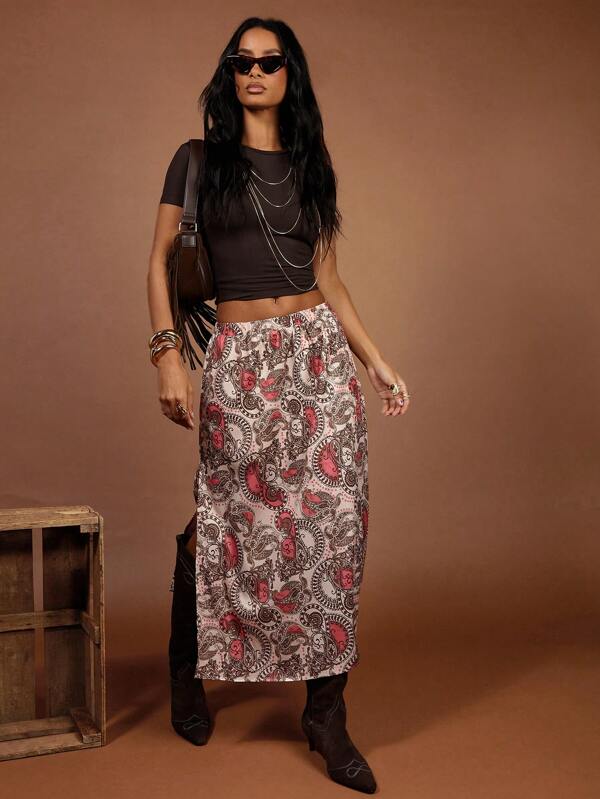 COSMINA Women's Bohemian Paisley Flower Pattern Skirt, Summer Vacation Outfits, Wedding Guest Outfits