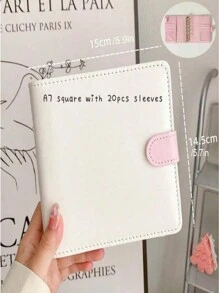 A5/A7 PU-pärm, samlarbok med 20 st. ärmar, 7,5 cm, ringvykortsorganisatör - vit rosa, skolmaterial, tillbaka till skolan - Vitt - Visa 6