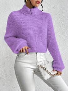 Chiquease Women's Solid Color Pullover Sweater, Simple Style, Casual Everyday Wear - Mauve Purple - View 5
