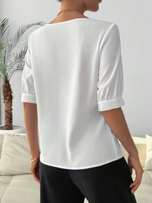 Calvaya Casual Commuter Fashion Oblique Neckline Short Sleeve Blouse