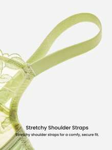 LUVLETTE Sujetador minimalista de malla verde, de encaje floral, sin relleno y transpirable, de cobertura completa para lencería y loungewear de talla grande