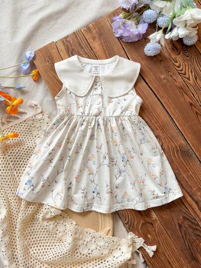 Vintaside Kids Đầm không tay họa tiết hoa giản dị cho bé gái