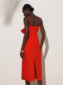 Aveloria Modichic Red Front Bowknot Lace-Up Hollow Design Sexy Vacation Elegant Coconut Tree Embroidery Strap Slip Dress - Red - View 2