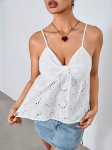 Chiquease Casual Solid Color Hollow Embroidery Bow Strap - White - View 7