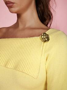 COSMINA Women's Elegant Modest Solid Color Asymmetrical Collar Fitted Sweater Dress