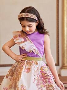 SHEIN Conjunto de 2 piezas de top sin mangas morado y falda con volantes a juego para niñas, atuendo elegante para fiestas, apropiado para salir, reuniones familiares y cumpleaños