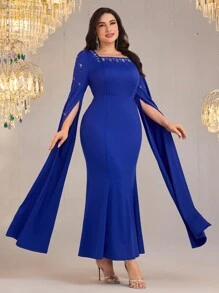 Modelyn Plus Size Square Neck Long Sleeve Slim Fit Elegant Dress