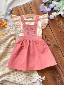 SHEIN Baby Mädchen ärmelloses Top & lässiges Trägerkleid 2-teiliges Outfit, minimalistisches modisches Alltagsset - Verschiedenfarbig - Übersicht 1