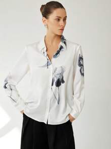 Aveloria Modichic Bloemenprint overhemd met knopen aan de voorkant, elegante dames overhemd met lange mouwen, kraag, normale pasvorm, veelkleurige overhemden met normale mouwen, damesblouses, lente/herfst, professionele/zakelijke kleding/werkkleding