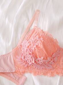 شمواه مطرزة بتفصيلات دانتيل ، أنيقة ، خصر مرتفع ، مريحة ، بحمالات داخلية تدعم الصدر ، ملابس داخلية نسائية رومانسية