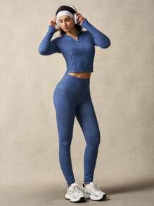 VARSITIE Workout Sets Women Zip-Up Hooded Long Sleeve Slim Fit Tracksuit
