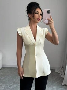 Elenzga Blusa de mujer sin mangas de unicolor, de moda sencilla para uso casual diario