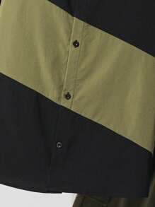 SHEIN Leap Crew 2pcs/Set Teen Boy Summer Casual Holiday Patchwork Collar Top Short Sleeve Shirt And Loose Elastic Waist Shorts Set, For Commuting, School, Daily, Holiday, Sports, Spring/Summer/Autumn/Winter Seasons - Black - View 11