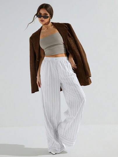 Athîral 女士休闲通勤条纹阔腿裤
