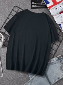 Manfinity Dauomo 男士休闲简约字母印花短袖T恤 - 黑色 - 查看 2