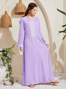 SHEIN 少女印花长款连衣裙 - 淡紫色 - 查看 6