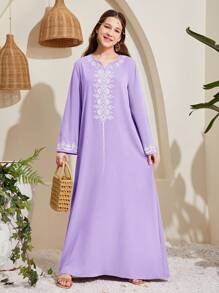 SHEIN 少女印花长款连衣裙 - 淡紫色 - 查看 1