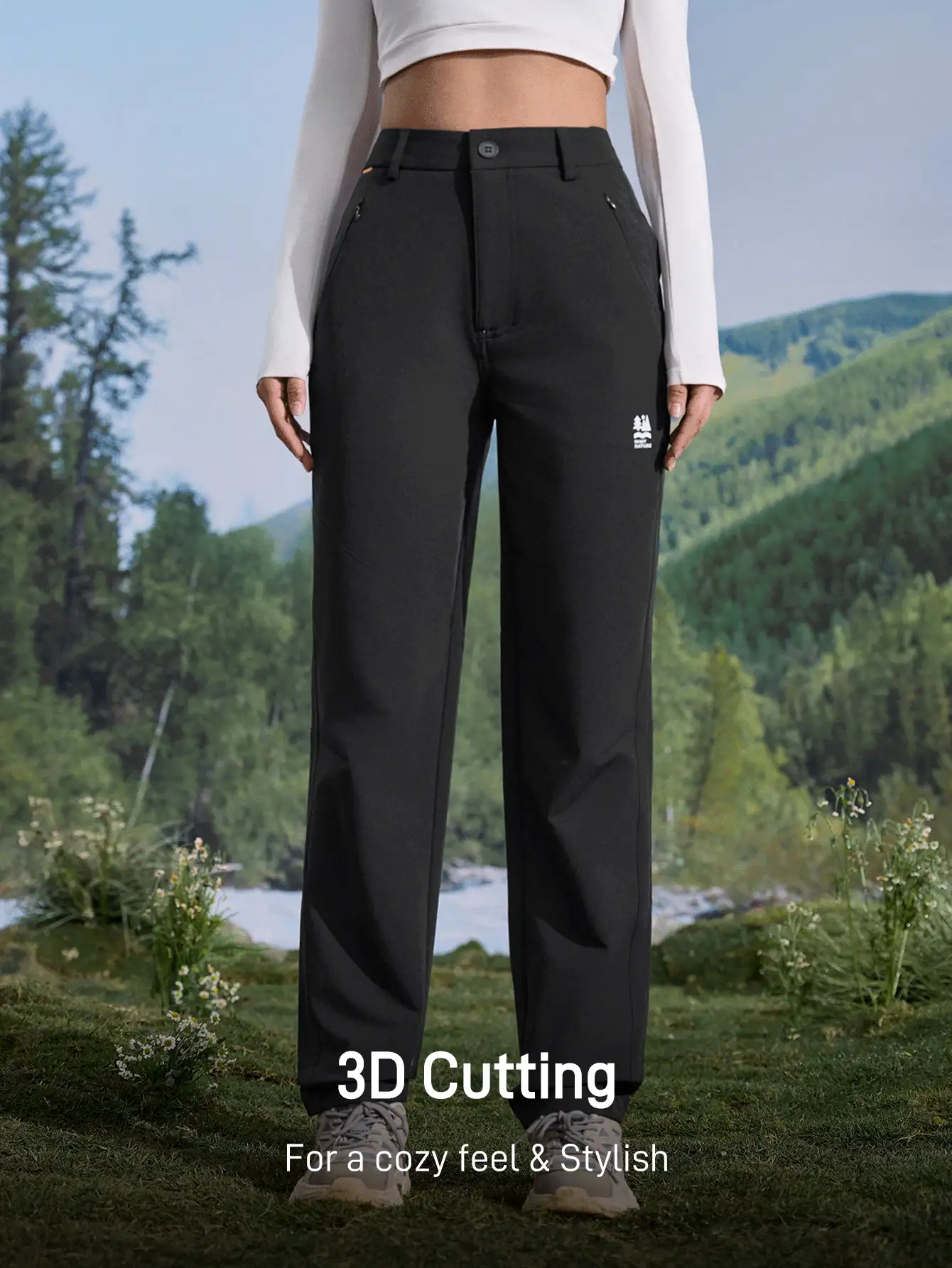 In My Nature Women's Casual Plain Color Outdoor Long Pants, Minimalist & Fashionable Daily Wear - Black - View 5