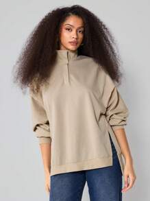 Athîral Lose sitzende Damen Sweatshirts mit kurzem Vorderteil, langem Rückteil und freiliegenden Nähten