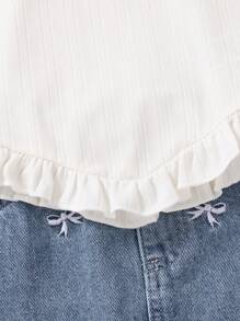 SHEIN 女童无袖上衣，V 型下摆，刺绣牛仔裙套装，甜美时尚夏季服装 - 彩色 - 查看 3