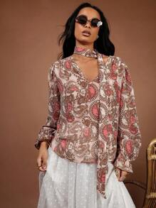COSMINA Women's Bohemian Paisley Flower Print Blouse, Summer Vacation , Wedding Guest Attire