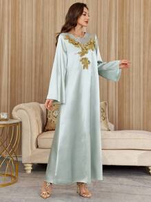 Al Najma 女式长款串珠阿拉伯风格连衣裙 - 綠色 - 查看 6