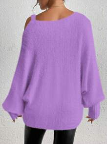 Calvaya Women's Fashion Embellished Asymmetric Shoulder Long Sleeve Pullover Sweater, Autumn/Winter