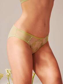 LUVLETTE Mid-Rise Green Embroidery Floral Basic Lace Comfortable Breathable Underwear Briefs-Sexy Lingerie - Mint Green - View 4