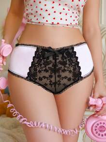 PetitDoll Sweet & Cute Pink Lace Patchwork Satin Sheen Ladies Panties - Pink - View 2