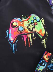 SHEIN 2pcs Kids/Tween Boys Casual Versatile Printed Round Neck Short Sleeve Top And Printed Swim Trunks Swimsuit Set