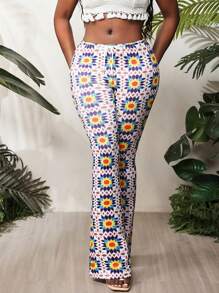 BamGleam 女式前系带简约修身仿钩针喇叭紧身裤 - 彩色 - 查看 7