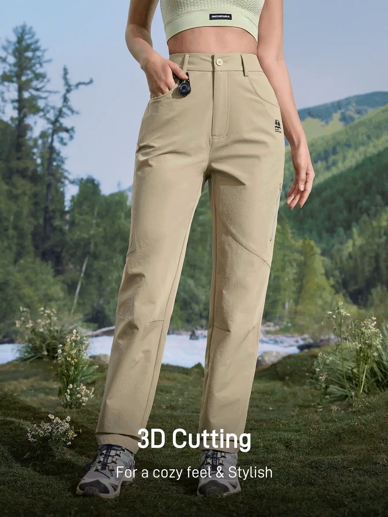 In My Nature 女士简约时尚休闲登山裤，适合日常穿着 - 卡其色 - 查看 2