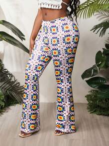 BamGleam 女式前系带简约修身仿钩针喇叭紧身裤 - 彩色 - 查看 6